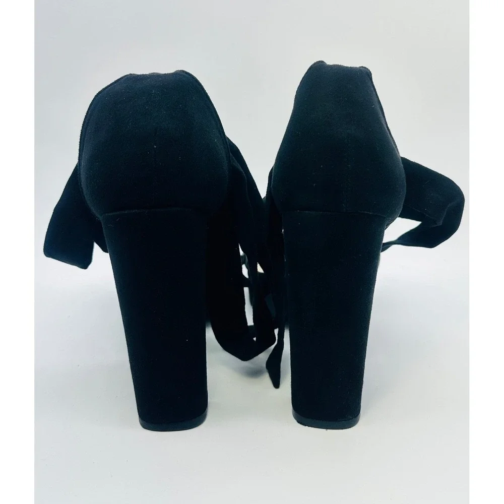 Fashion Nova Black Lace Up Platform Block Heel Lug Sole Sandals Womens Size 11
